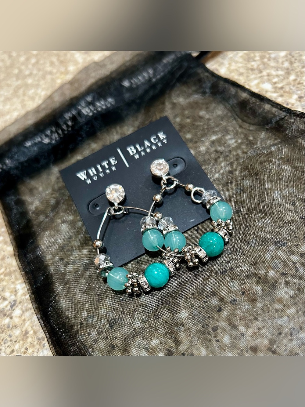 White House Black Market Silver-Tone Hoop Earrings with Teal Beads